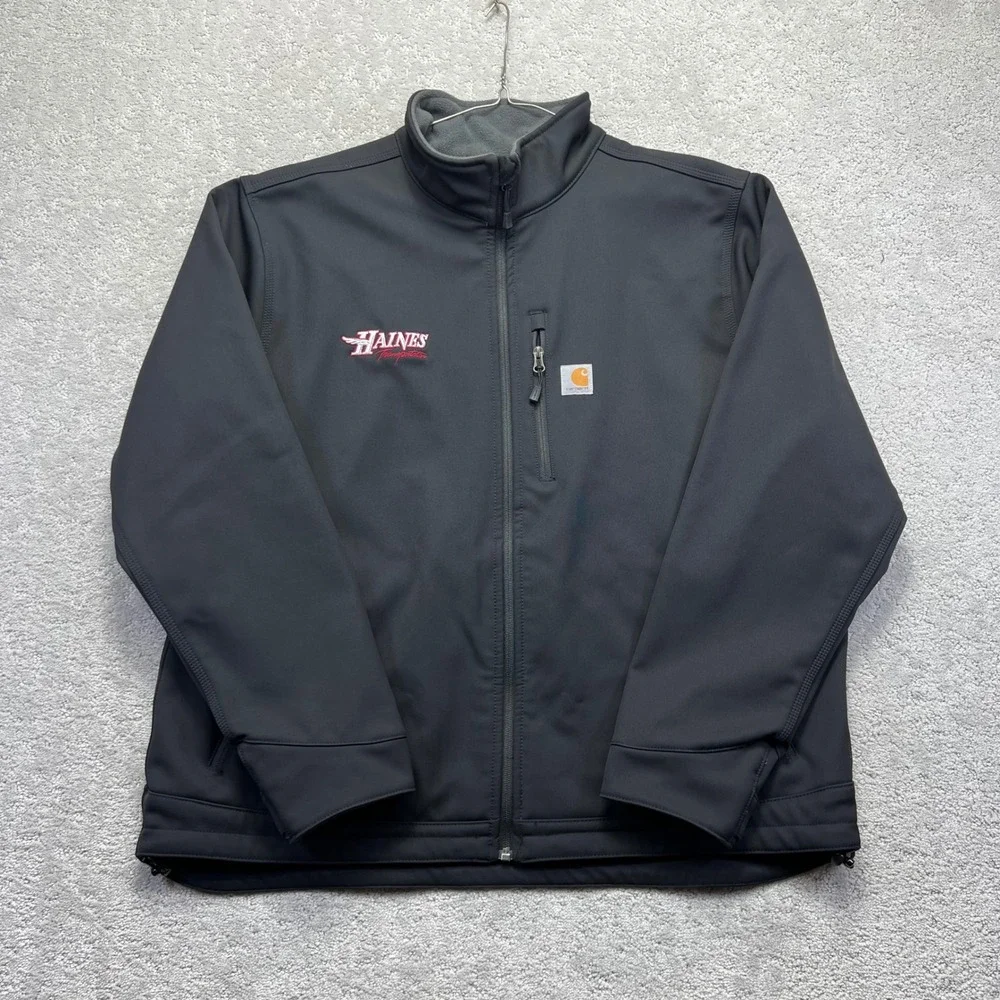 Carhartt Jacket Mens 2XL Black Crowley Soft-shell Fleece Lined Work Company Logo